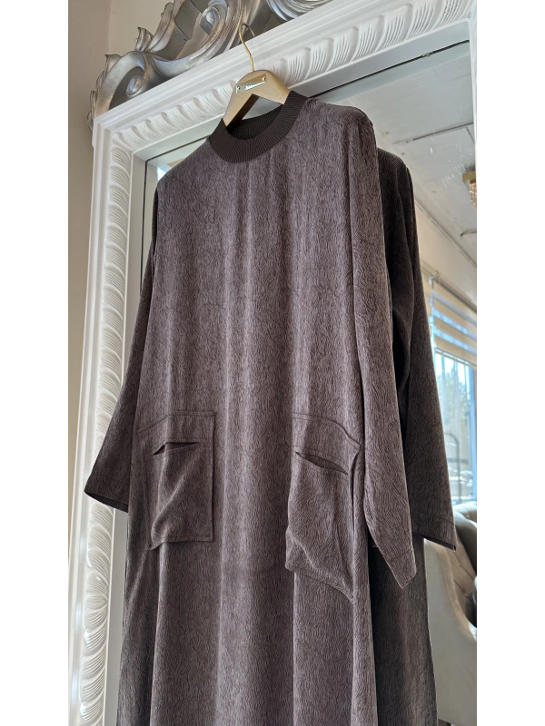 İNVEE 7136 Desenli Modal Elbise - Kahverengi