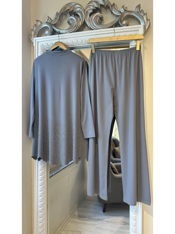 İNVEE Taş Baskılı Modal Takım - Gri