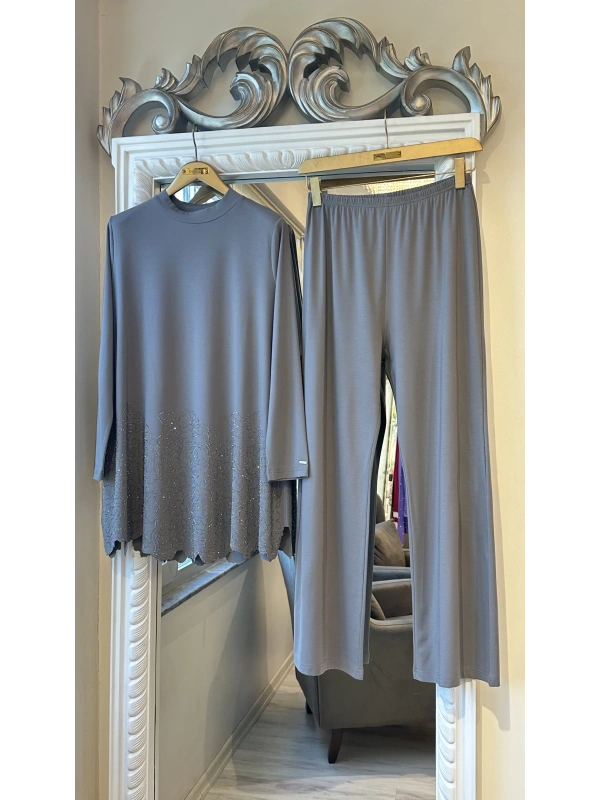 İNVEE Taş Baskılı Modal Takım - Gri