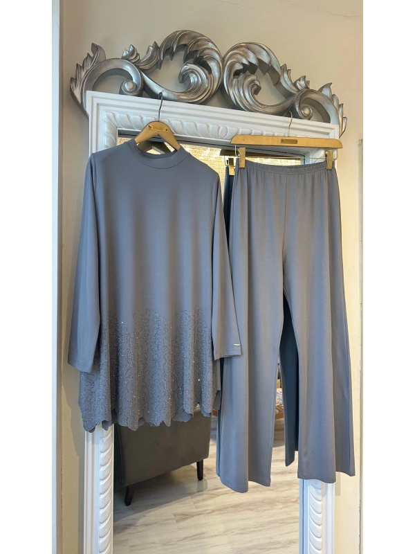 İNVEE Taş Baskılı Modal Takım - Gri