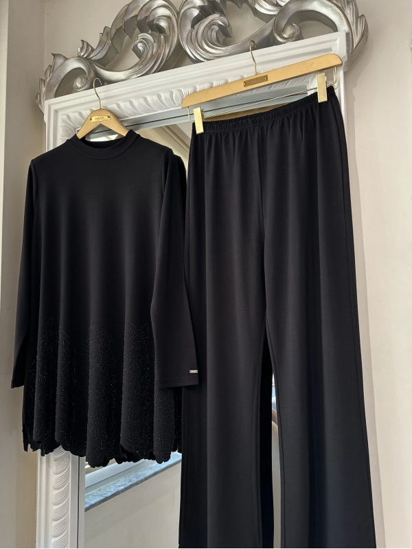 İNVEE Taş Baskılı Modal Takım - Siyah