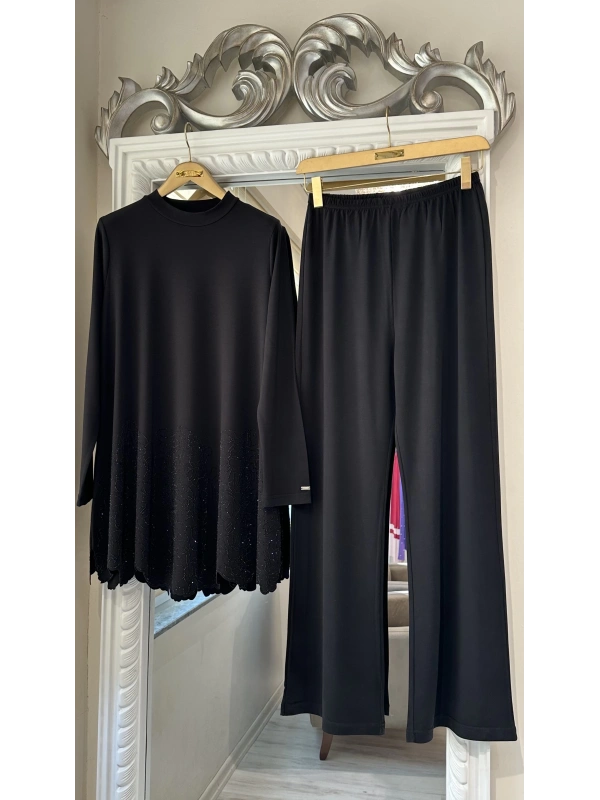 İNVEE Taş Baskılı Modal Takım - Siyah