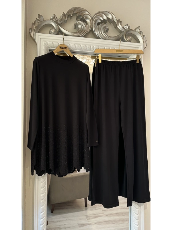 İNVEE Taş Baskılı Modal Takım - Siyah