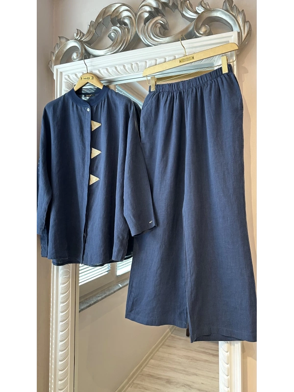 İNVEE 7145 Keten Takım - İndigo