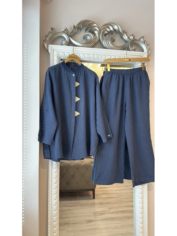 İNVEE 7145 Keten Takım - İndigo