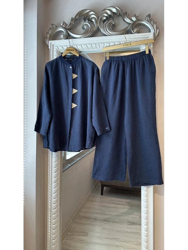 İNVEE 7145 Keten Takım - İndigo