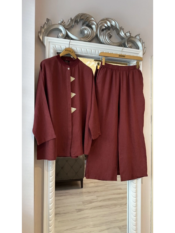 İNVEE 7145 Keten Takım - Bordo