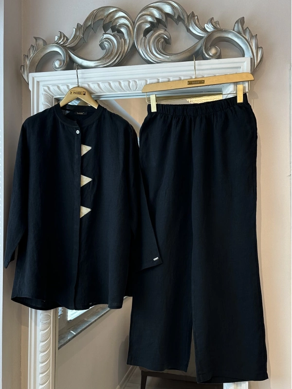 İNVEE 7145 Keten Takım - Siyah