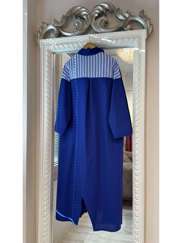 İNVEE 7158 Cep Detaylı Uzun Gömlek - Lacivert