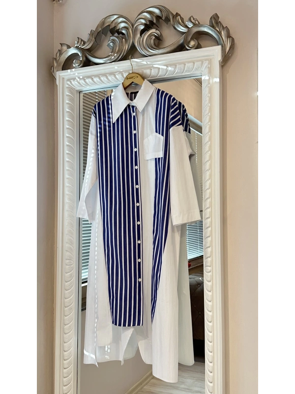 İNVEE 7158 Cep Detaylı Uzun Gömlek - Beyaz