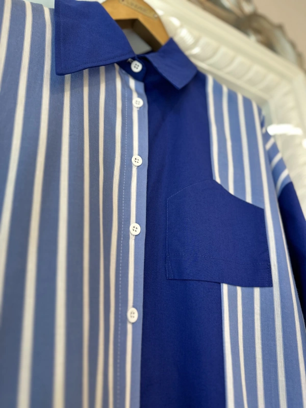 İNVEE 7158 Cep Detaylı Uzun Gömlek - Lacivert