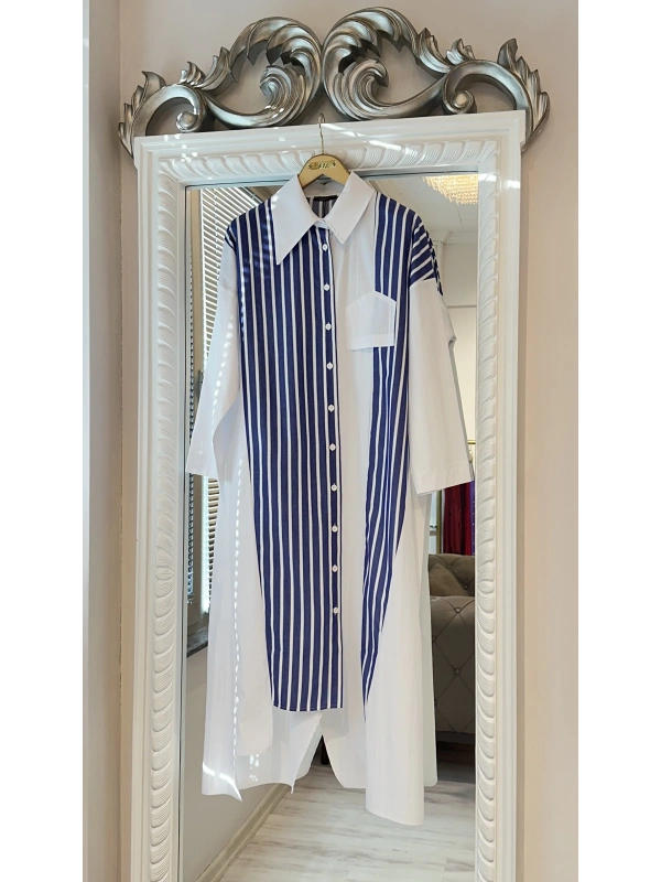 İNVEE 7158 Cep Detaylı Uzun Gömlek - Beyaz