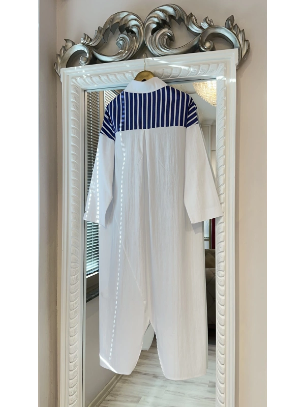 İNVEE 7158 Cep Detaylı Uzun Gömlek - Beyaz