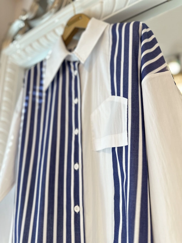 İNVEE 7158 Cep Detaylı Uzun Gömlek - Beyaz