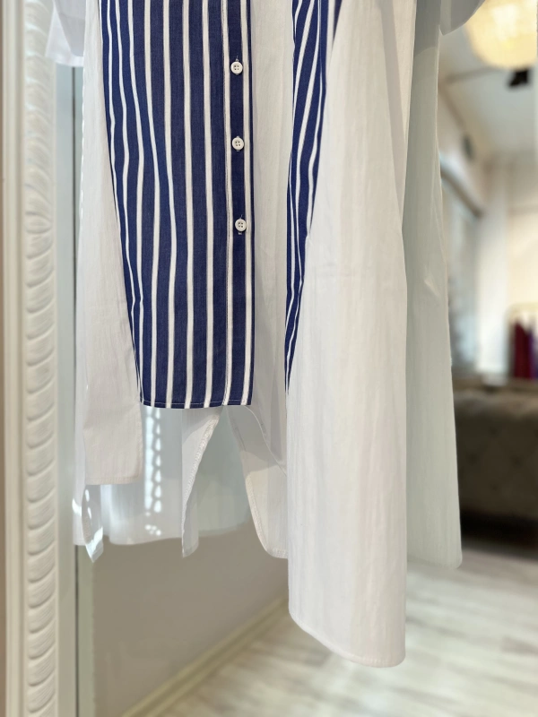 İNVEE 7158 Cep Detaylı Uzun Gömlek - Beyaz