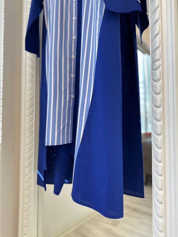 İNVEE 7158 Cep Detaylı Uzun Gömlek - Lacivert