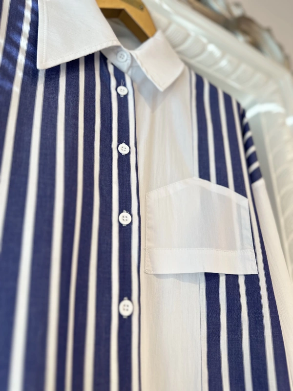 İNVEE 7158 Cep Detaylı Uzun Gömlek - Beyaz