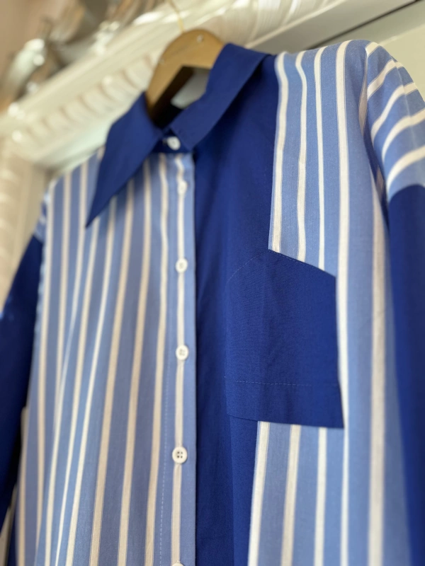 İNVEE 7158 Cep Detaylı Uzun Gömlek - Lacivert