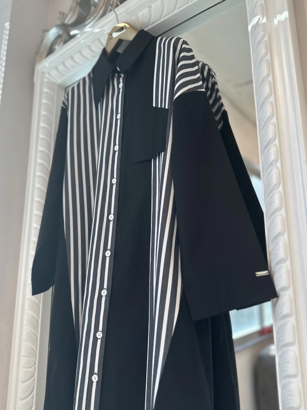 İNVEE 7158 Cep Detaylı Uzun Gömlek - Siyah