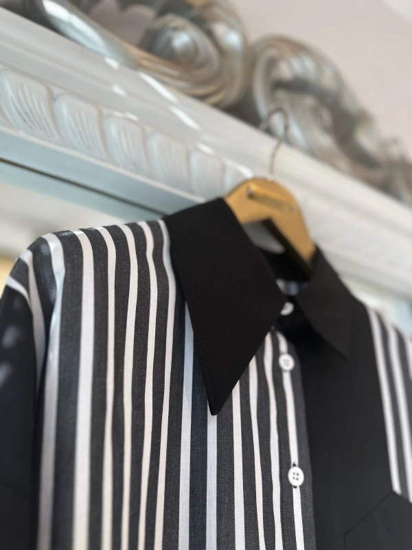 İNVEE 7158 Cep Detaylı Uzun Gömlek - Siyah