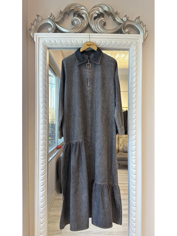 İNVEE İnce Denim Elbise - Siyah