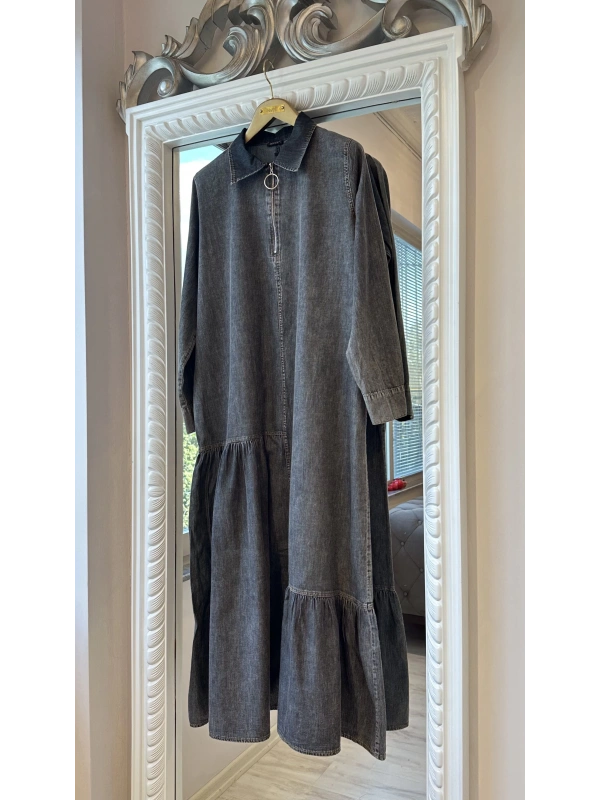 İNVEE İnce Denim Elbise - Siyah