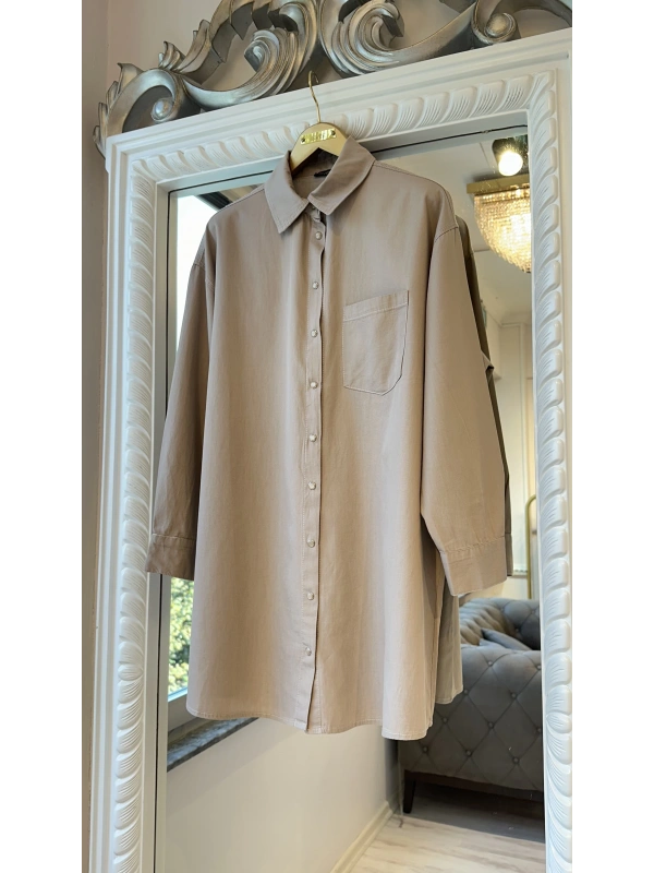 İNVEE İnce Denim Gömlek - Bej