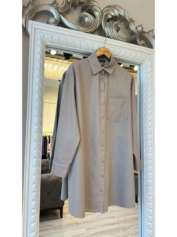 İNVEE İnce Denim Gömlek - Bej