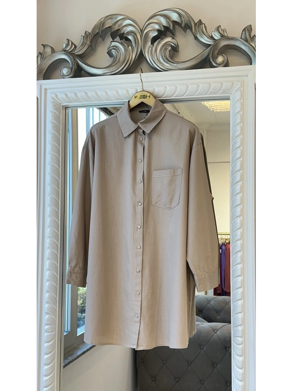 İNVEE İnce Denim Gömlek - Bej