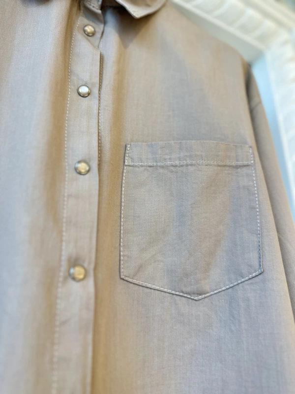 İNVEE İnce Denim Gömlek - Bej