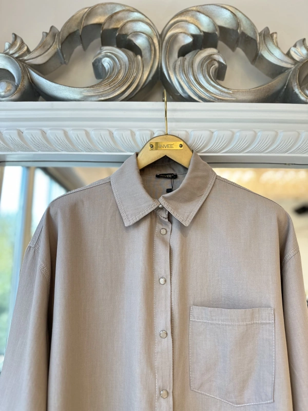 İNVEE İnce Denim Gömlek - Bej