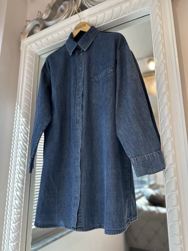 İNVEE İnce Denim Gömlek - Mavi