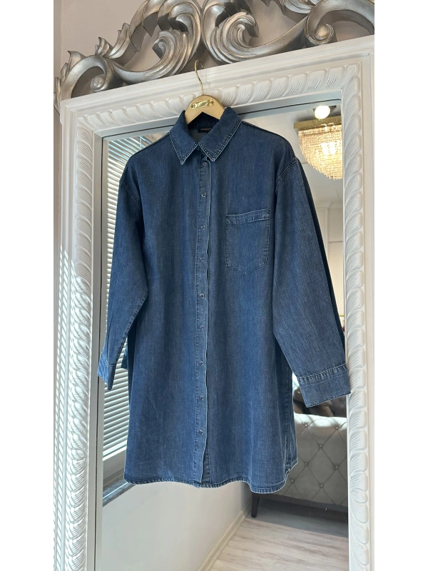 İNVEE İnce Denim Gömlek - Mavi