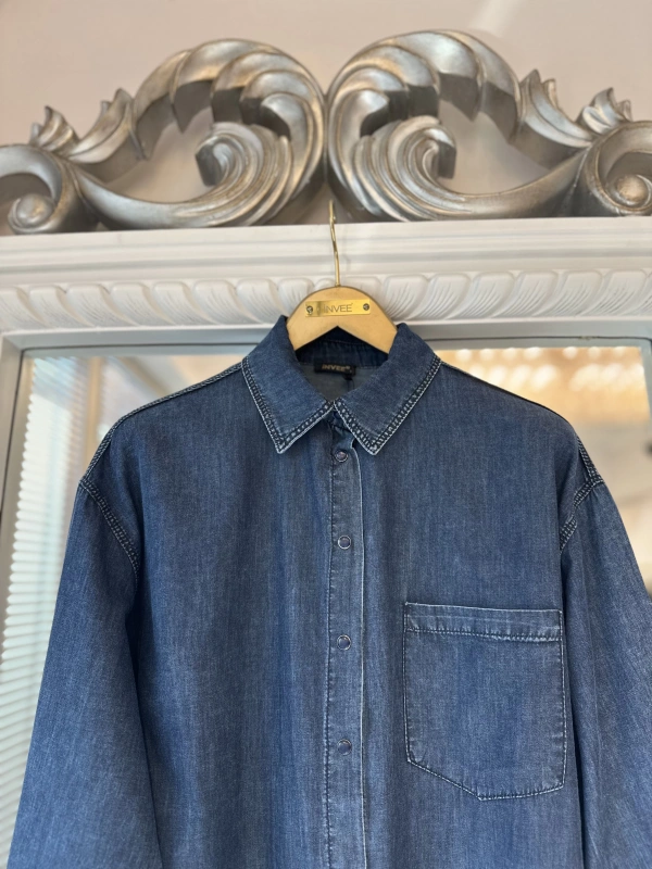 İNVEE İnce Denim Gömlek - Mavi