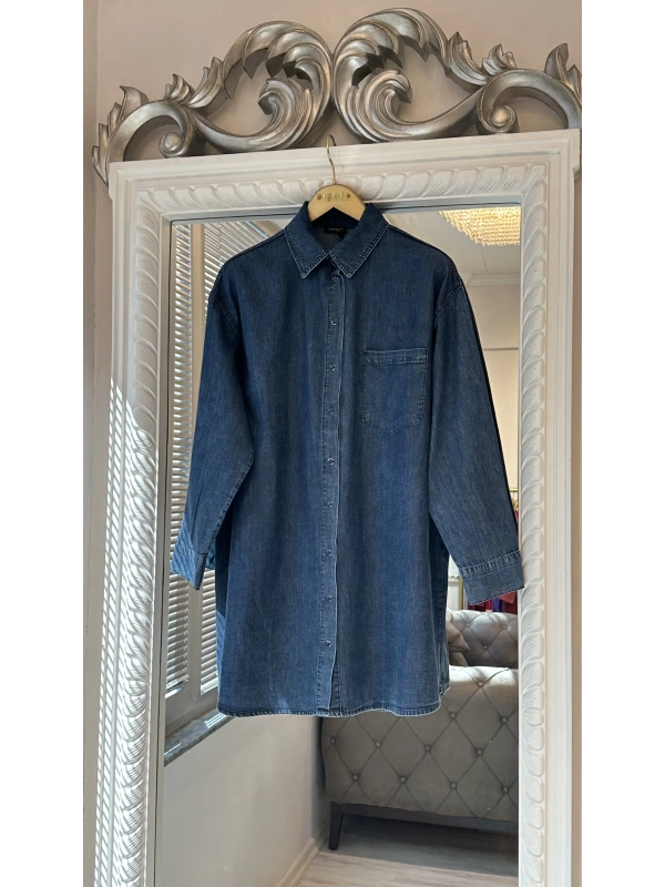 İNVEE İnce Denim Gömlek - Mavi