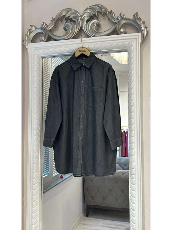 İNVEE İnce Denim Gömlek - Siyah