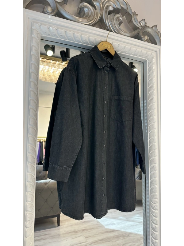 İNVEE İnce Denim Gömlek - Siyah