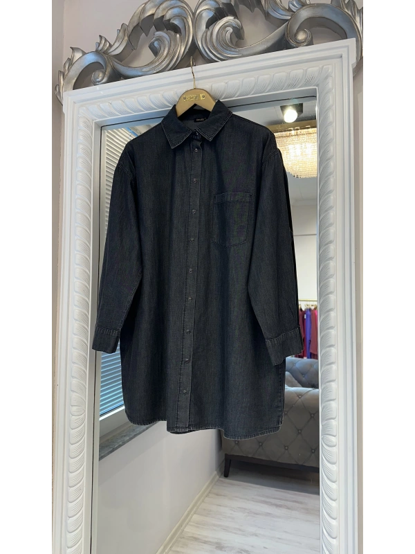 İNVEE İnce Denim Gömlek - Siyah
