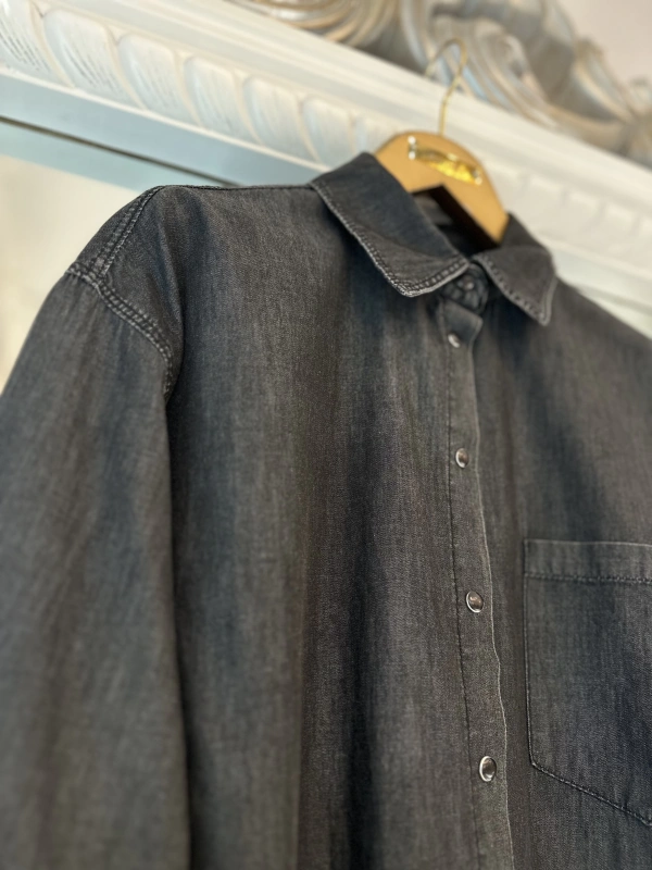 İNVEE İnce Denim Gömlek - Siyah