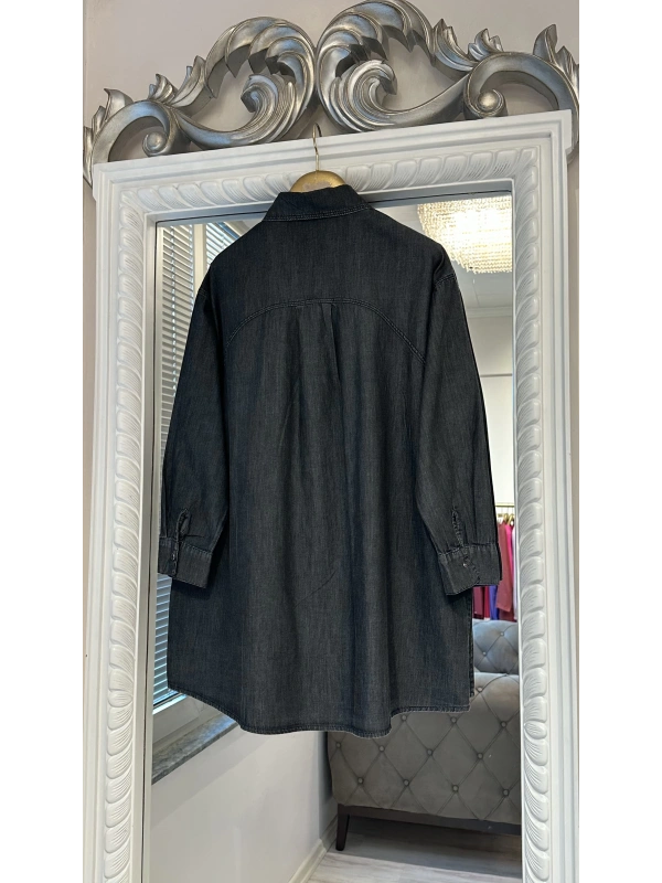 İNVEE İnce Denim Gömlek - Siyah