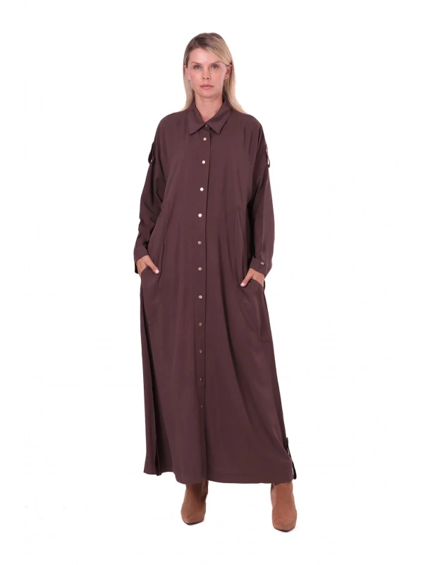 İNVEE Apoletli Uzun Kap - Kahverengi