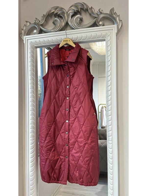 İNVEE Baklava Desenli Kapitone Yelek - Bordo