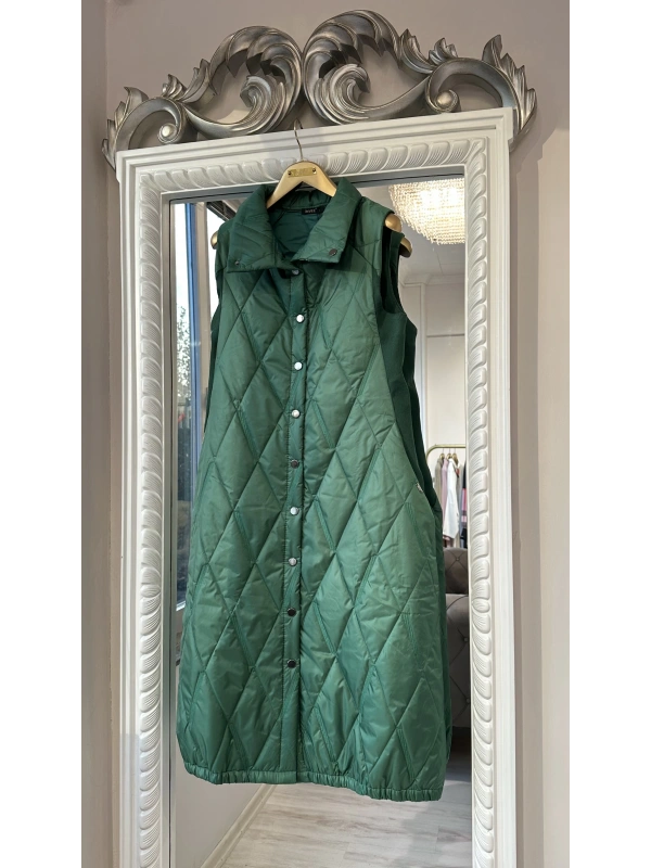 İNVEE Baklava Desenli Kapitone Yelek - Zümrüt Yeşili