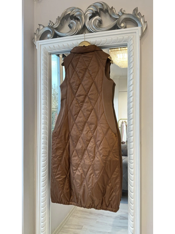 İNVEE Baklava Desenli Kapitone Yelek - Brownie