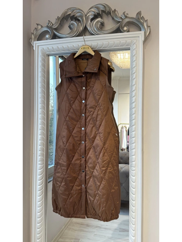 İNVEE Baklava Desenli Kapitone Yelek - Brownie