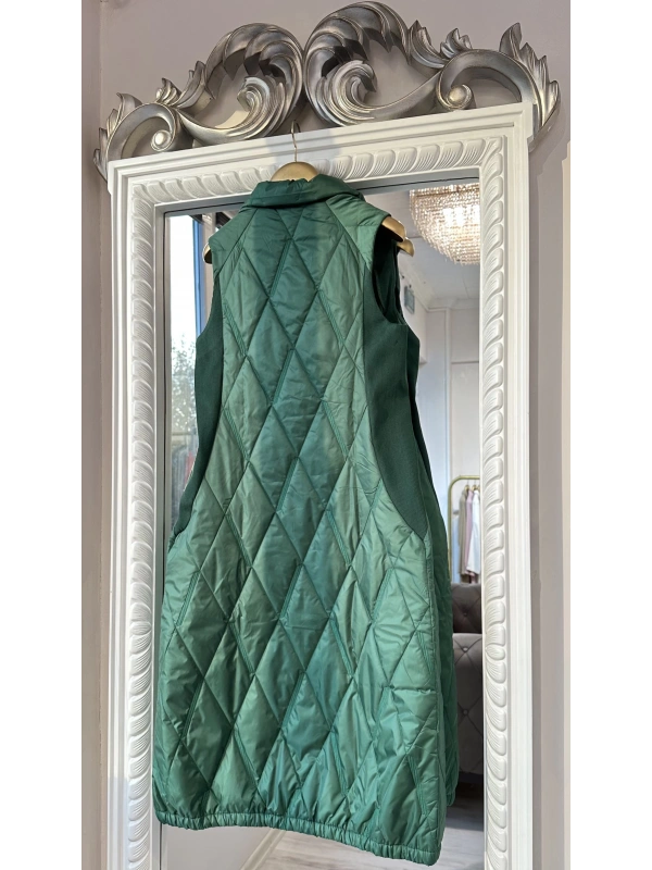 İNVEE Baklava Desenli Kapitone Yelek - Zümrüt Yeşili