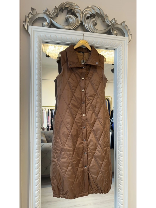 İNVEE Baklava Desenli Kapitone Yelek - Brownie