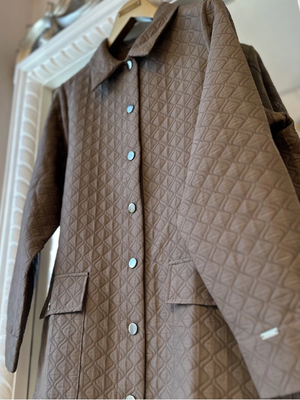 İNVEE Başak Desenli Kapitone Ceket - Tarçın