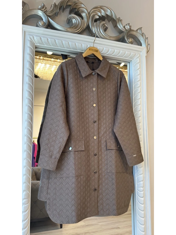 İNVEE Başak Desenli Kapitone Ceket - Tarçın