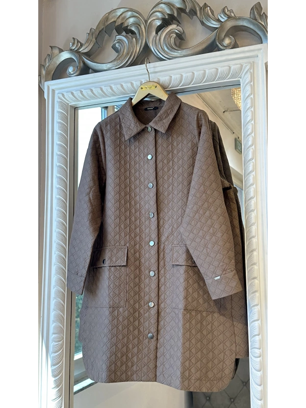 İNVEE Başak Desenli Kapitone Ceket - Tarçın